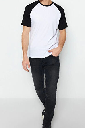 Yeni Sezon Regular %100 Pamuk Bisiklet Yaka Kısa Kol Renk Bloklu Desenli Günlük T-Shirt