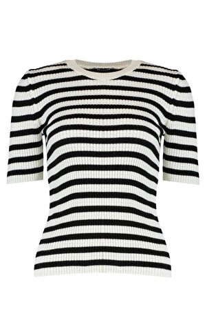 Kadın Moda Şık Üst Giyim Regular Bisiklet Yaka Regular Kalıp Triko Basic Çizgili Kazak
