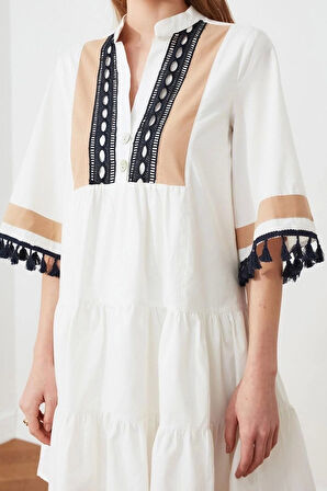 Yeni Rahat Casual Günlük Poplin Dokuma Hakim Yaka Kısa Kol Shift Mini Boy Elbise