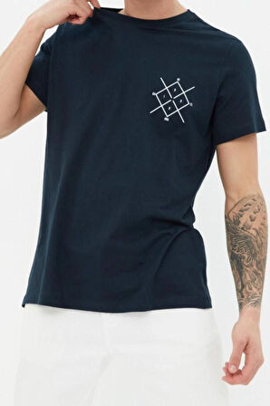 Yeni Sezon Regular %100 Pamuk Bisiklet Yaka Kısa Kol Geometrik Desenli Günlük T-Shirt