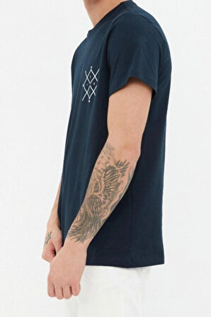 Yeni Sezon Regular %100 Pamuk Bisiklet Yaka Kısa Kol Geometrik Desenli Günlük T-Shirt