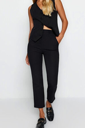 Kadın Yeni Moda Boru Paça Regular Boy Dokuma Basic Cigarette Dar Paça Pantolon