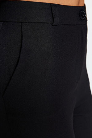 Kadın Yeni Moda Boru Paça Regular Boy Dokuma Basic Cigarette Dar Paça Pantolon