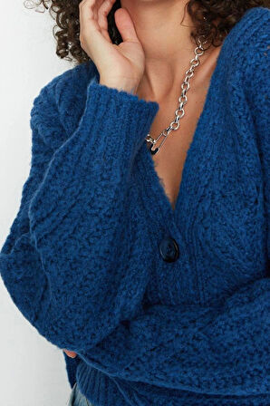 Kadın Moda Şık Crop V Yaka Regular Crop Yumuşak Dokulu Triko Hırka