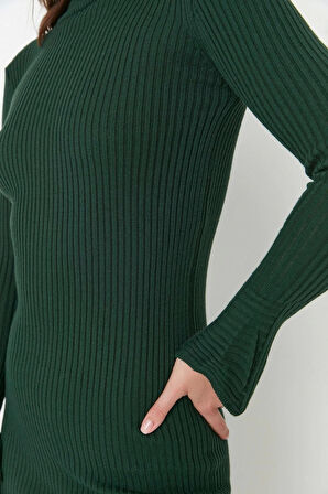 Yeni Slim Casual Günlük Fitilli Triko Balıkçı Yaka Uzun Kol Bodycone Mini Boy Elbise