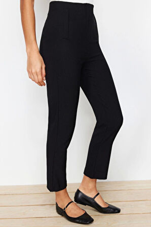 Kadın Yeni Moda Geniş Paça Regular Boy Dokuma Cigarette Kalıp Pensli Yüksek Bel Bilek Boy Pantolon