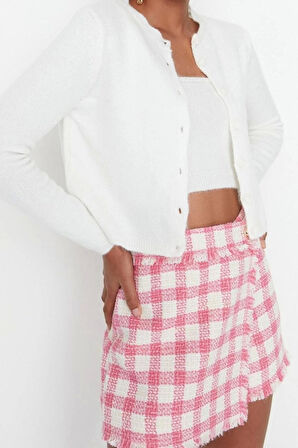 Kadın Moda Şık Crop Bisiklet Yaka Slim Crop Yumuşak Dokulu Bluz-Hırka Triko Takım