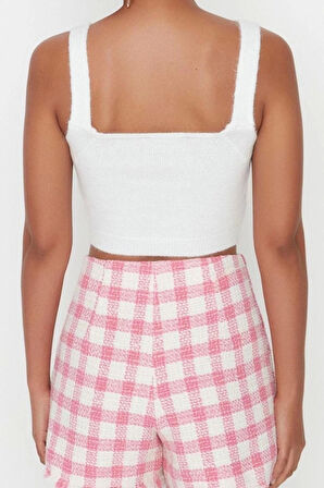 Kadın Moda Şık Crop Bisiklet Yaka Slim Crop Yumuşak Dokulu Bluz-Hırka Triko Takım