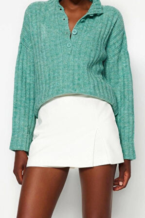 Kadın Moda Şık Regular Dik Yaka Uzun Kol Düz Geniş Kalıp Yumuşak Dokulu Dik Yaka Triko Kazak