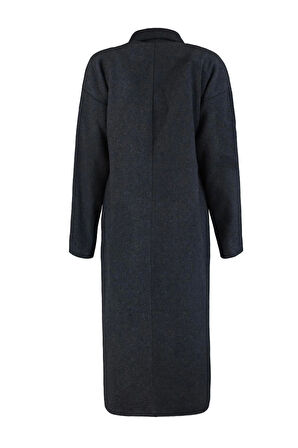 Kadın Moda Şık Oversize Ceket Yaka Uzun Düz Astarlı Oversize Geniş Kesim Uzun Yünlü Kaşe Kaban