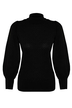 Kadın Moda Şık Regular Dik Yaka Uzun Kol Dokulu Dik Yaka Triko Kazak