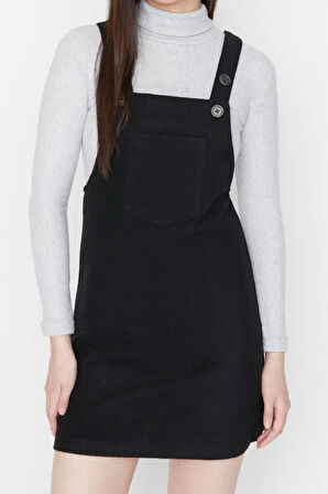 Yeni Regular Casual Günlük Flanel Dokuma Kare Yaka Askılı Kol Jile Mini Boy Elbise