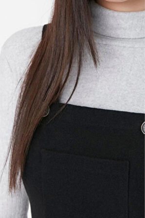 Yeni Regular Casual Günlük Flanel Dokuma Kare Yaka Askılı Kol Jile Mini Boy Elbise