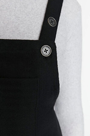 Yeni Regular Casual Günlük Flanel Dokuma Kare Yaka Askılı Kol Jile Mini Boy Elbise