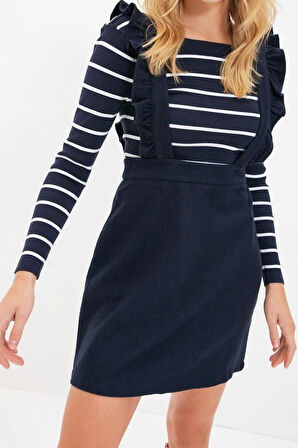 Yeni Regular Casual Günlük Flanel Dokuma Kare Yaka Askılı Kol Jile Mini Boy Elbise