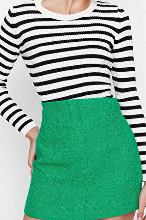 Kadın Moda Şık Regular Bisiklet Yaka Uzun Kol Çizgili Basic Triko Kazak