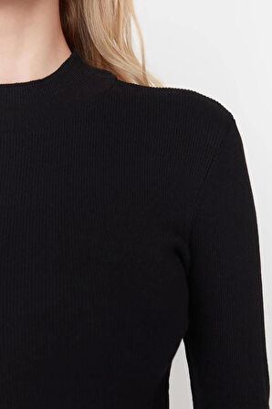 Yeni Slim Casual Günlük Rejenere Kaşkorse Dokuma Dik Yaka Uzun Kol Bodycone Mini Boy Elbise