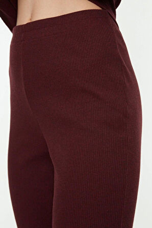 Kadın Moda Şık Bisiklet Yaka Boru Paça Uzun Kol Fitilli Örme Pijama Takımı