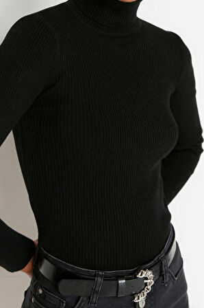 Kadın Moda Şık Regular Balıkçı Yaka Uzun Kol Düz Couple Basic Balıkçı Yaka Triko Kazak