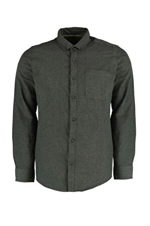 Moda Düğmeli Yaka Düz Uzun Kol Slim Fit Tek Cepli Gömlek