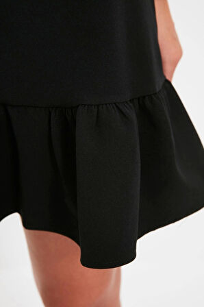 Yeni Regular Business Finike Dokuma Dik Yaka Uzun Kol A-Line Mini Boy Elbise