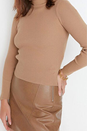 Kadın Moda Şık Regular Balıkçı Yaka Uzun Kol Düz Couple Basic Balıkçı Yaka Triko Kazak