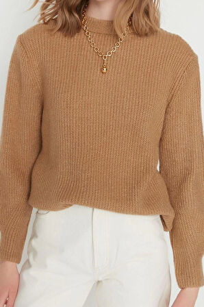 Kadın Moda Regular Bisiklet Yaka Uzun Kol Dokulu Geniş Kalıp Couple Yumuşak Dokulu Basic Triko Kazak