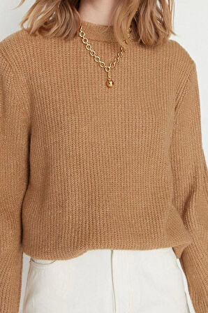 Kadın Moda Regular Bisiklet Yaka Uzun Kol Dokulu Geniş Kalıp Couple Yumuşak Dokulu Basic Triko Kazak