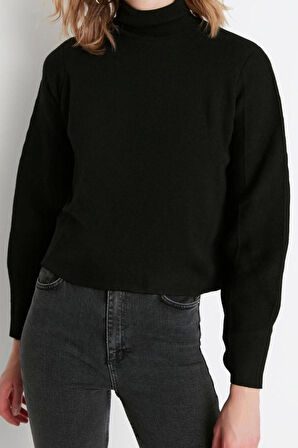 Kadın Moda Şık Regular Balıkçı Yaka Uzun Kol Düz Basic Balıkçı Yaka Triko Kazak