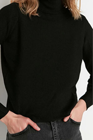 Kadın Moda Şık Regular Balıkçı Yaka Uzun Kol Düz Basic Balıkçı Yaka Triko Kazak