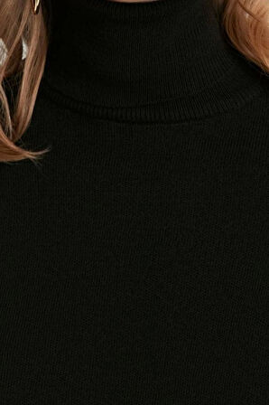 Kadın Moda Şık Regular Balıkçı Yaka Uzun Kol Düz Basic Balıkçı Yaka Triko Kazak