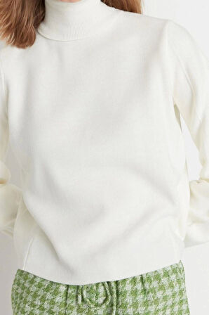 Kadın Moda Şık Regular Balıkçı Yaka Uzun Kol Düz Basic Balıkçı Yaka Triko Kazak