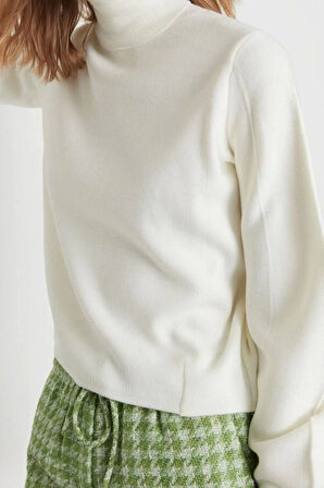 Kadın Moda Şık Regular Balıkçı Yaka Uzun Kol Düz Basic Balıkçı Yaka Triko Kazak