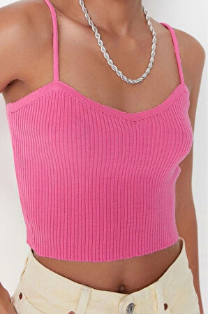Kadın Moda Şık Crop V Yaka Slim Crop Bağlama Detaylı Bluz-Hırka Triko Takım