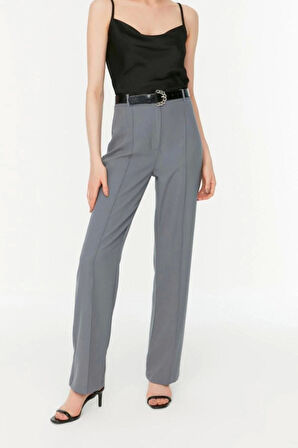 Kadın Yeni Moda Boru Paça Uzun Boy Dokuma Düz Kesim Yüksek Bel Nervür Dikişli Pantolon