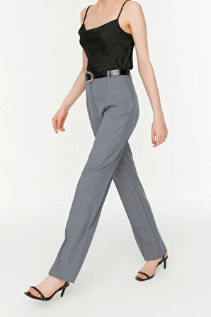 Kadın Yeni Moda Boru Paça Uzun Boy Dokuma Düz Kesim Yüksek Bel Nervür Dikişli Pantolon