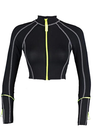 Kadın Moda Şık Üst Giyim Crop Dik Yaka Reglan Kol Fitted Kalıp Örme Fermuarlı Spor Üst Bluz