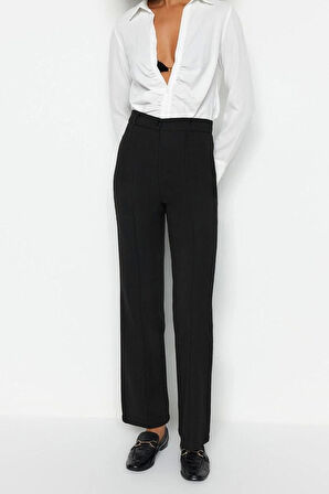 Kadın Yeni Moda Boru Paça Uzun Boy Dokuma Düz Kesim Yüksek Bel Nervür Dikişli Pantolon