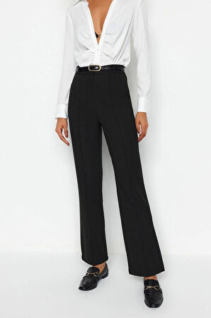 Kadın Yeni Moda Boru Paça Uzun Boy Dokuma Düz Kesim Yüksek Bel Nervür Dikişli Pantolon