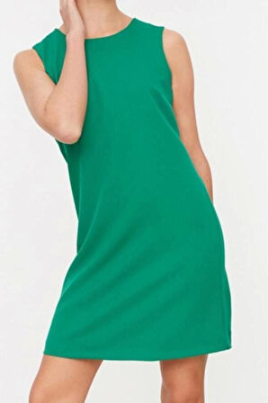 Yeni Regular Business Finike Dokuma Bisiklet Yaka Kolsuz Kol Shift Mini Boy Elbise