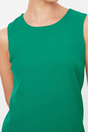 Yeni Regular Business Finike Dokuma Bisiklet Yaka Kolsuz Kol Shift Mini Boy Elbise