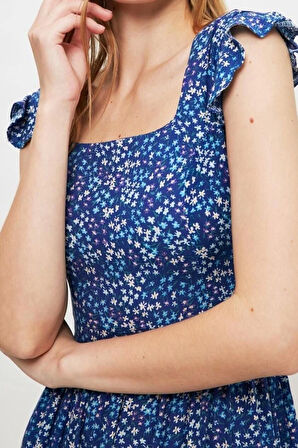 Yeni Regular Casual Günlük Shally Dokuma Kare Yaka Kolsuz Kol A-Line Midi Boy Elbise