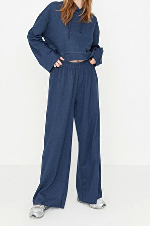 Kadın Moda Şık Kapüşonlu Geniş Paça Uzun Kol Geniş Kalıp Örme Pijama Takımı