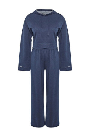 Kadın Moda Şık Kapüşonlu Geniş Paça Uzun Kol Geniş Kalıp Örme Pijama Takımı