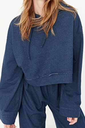 Kadın Moda Şık Kapüşonlu Geniş Paça Uzun Kol Geniş Kalıp Örme Pijama Takımı