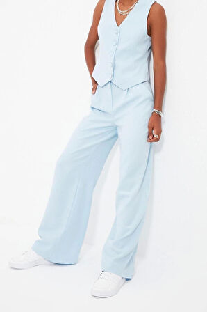 Kadın Yeni Moda Geniş Paça Uzun Boy Dokuma Geniş Paça Wide Leg Pilili Pantolon