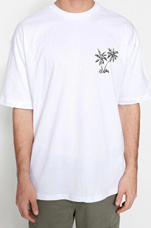 Yeni Sezon Oversize %100 Pamuk Bisiklet Yaka Kısa Kol Manzara Desenli Günlük T-Shirt