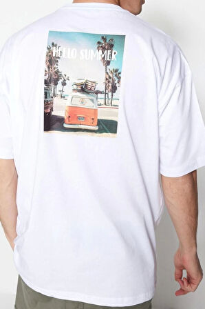 Yeni Sezon Oversize %100 Pamuk Bisiklet Yaka Kısa Kol Manzara Desenli Günlük T-Shirt