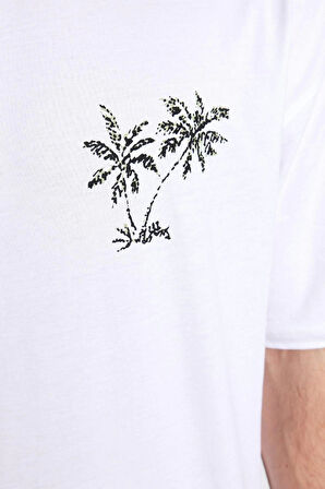 Yeni Sezon Oversize %100 Pamuk Bisiklet Yaka Kısa Kol Manzara Desenli Günlük T-Shirt