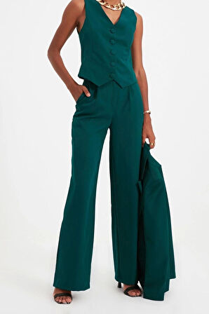 Kadın Yeni Moda Geniş Paça Uzun Boy Dokuma Geniş Paça Wide Leg Pilili Pantolon